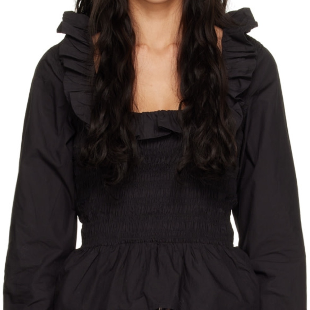 Ganni Black Smock Blouse 36